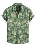 VATPAVE Mens Front Pocket Hawaiian Flower Shirts Casual Short Sleeve Button Down Beach Shirts Medium Green Leaves Summer