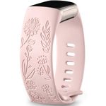 Epova Sunflower Engraved Strap Compatible with Fitbit Charge 6 Strap/Fitbit Charge 5 Strap for Women Men, Soft Sport Silicone Replacement Band for Charge 6 Strap/Charge 5 Strap,Pink