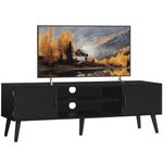 FIONESO TV Stand for 65 Inch TV, TV Bench, Entertainment Center TV Console with 2 Storage Cabinet and Shelves, TV Stand for Living Room, Bedroom, Black