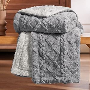 Bedsure Manta Sofa Pequeña Invierno - Manta Sofa Grande Polar Jacquard Reversible de Sherpa, Manta Sofa Gruesa 130x150 cm de Microfibra Suave y Borreguito, Gris