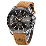 BY BENYAR Mens Watches Analog Quartz Chronograph Waterproof Brown Leather Men's Wrist Watches Business Work Casual Sport Classic Big Face Dress Watch Unique Elegant Gifts for Men