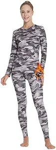 MANCYFIT Thermal Underwear for Women Long Johns Set Fleece Lined Ultra Soft Large Camouflage Gray