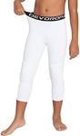 DEVOROPA Youth Boys' Compression Pants with Knee Pads 3/4 Basketball Athletic Tights Quick Dry Sports Workout Leggings, White, Large