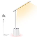 LONGTOO LED Desk Lamp,Dimmable Eye-Caring Table Lamp with 5 Color Modes,5 Brightness,3 Night Light Modes,Touch Control,Memory Function,9W Desk Lamp for Bedroom,Office,Reading,Study,White