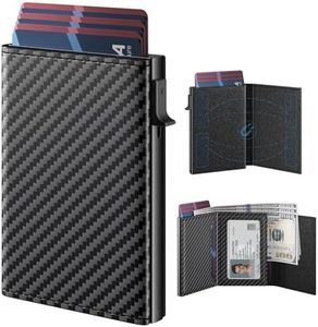 typecase Mens Wallet Card Holder: Pop Up Aluminum Case, RFID Blocking, Carbon Fiber Leather, Smart, Slim, Minimalist, Front Pocket - 9-14 Card Capacity | ID Window | Cash Slot, Carbon Fiber Black,