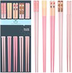 5 Pairs Fiberglass Chopsticks Dishwasher Safe, 9.6 in/24.3cm Non-slip Reusable Premium Japanese Chinese Korean Lightweight Hair Chopsticks, Christmas Chop Stick Gift Set, Morandi Pink