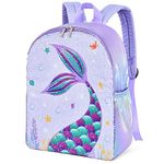 Mermaid Kids Backpack - Sparkly Sequins School Backpack for Little Kids Girls Preschool Kindergarten Elementary 15” Lightweight Hiking Travel Casual Laptop Book Bag