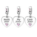 ZakiaHo Womens 3pcs Charms Set Heart Love Big Sister Middle Sister Little Sister Family Charm Bead Compatible with Pandora Charms Bracelets