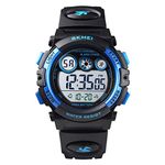 SKMEI Kids Polyurethane Sports Watch, Multi Function Digital Watches Waterproof Led Light Wristwatches For Boys Girls (Black), Dial-Color:Multicolour, Band Color:Multicolor