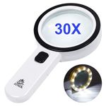 ARSUK Magnifying Glass with 12 LED Light, 30X Handheld Large Reading Magnifier for Seniors, Macular Degeneration, Inspection, Coins, Jewelry, Exploring, Hobbies