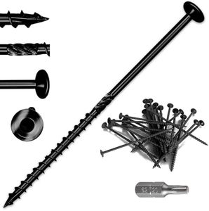 Lag Screws 3 Inch, Structural Wood Screw #10x 3, 50-PCS Heavy Duty Construction Screw, Rust Resistant, Washer Head, Black Coated Exterior Wood (50, Black, #14 x 5)
