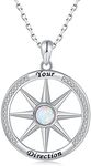 925-Sterling-Silver Opal/arrow/hollow/CZ Compass Necklace/bracelet for Women - Inspirational Nautical Dream Compass Pendant，White Gold Plated Necklaces with Cubic Zirconia Graduation Christmas Jewelry Gifts, Metal, Cubic Zirconia