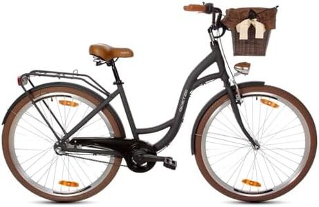 Goetze Style 28 Zoll Damen Citybike, 18 Zoll Aluminiumrahmen, Tiefeinsteiger, 3-Gang Nabenschaltung, Rücktrittbremse, LED-Beleuchtung, Gepäckträger, Komfortsattel, Rattankorb mit Stoffeinsatz!