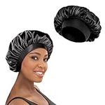 Black Silk Hair Wrap for Sleeping,Silk Bonnet with Wide Elastic Band Satin Bonnet Hair Cap Black Sleeping Head Scarf for Women and Girls Curly Hair