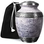 Cremation Urn for Adult Human Ashes - Large Handcrafted Funeral Memorial with Striking White (Pearl) Design (Aluminum - 10 Inch Height x 7 Inch Width)