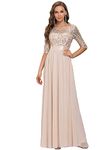 Ever-Pretty Women's Elegant 3/4 Sleeves Sequin Empire Waist A Line Chiffon Mother of The Bride Dresses Blush 24UK