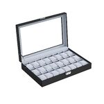 SONGMICS Watch Box, Lockable Watch Case, Watch Storage Box with 24 Slots, Glass Lid, Gift for Loved Ones, Black Synthetic Leather, Grey Lining JWB024