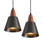 IHENGYANLT 2 Pack Pendant Lights, Black Pendant Lights Kitchen Island,Wood Dome Minimalist Industrial Ceiling Hanging Lights for Kitchen Island, Barn, Dining Room, Living Room, Bedroom