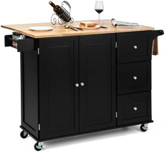 COSTWAY Kitchen Storage Trolley, Rolling Island Cabinet with Extendable Tabletop and Adjustable Shelves, Home Kitchen Dining Organiser Sideboard Cupboard Cart, 136 X 76 X 91cm (Black)