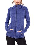 Sykooria Womens Full Zip Up Sport Jacket Hoodie Top Ladies Long Sleeve Athletic Hooded Sweatshirt Coat Hoody Track Jacket with Pockets and Thumb Holes Blue