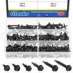 Glarks 230Pcs 410 Stainless Steel #10 Hex Washer Head Self Drilling Screws Assortment Kit 6 Size Black #10x1/2", 10x5/8", 10x3/4", 10x1", 10x1-1/4", 10x1-1/2" Sheet Metal Screws with Drill Point