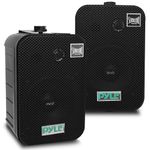Pyle Dual Waterproof Outdoor Speaker System - 5.25''/13.3cm, Pair of Weatherproof Wall/Spring Loaded Speaker Terminal w/Heavy Duty Grill, Universal Mount, For Pool, Patio, & Indoor Use (Black)