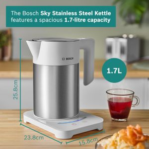 Bosch Cordless Kettle 1.7L – 7 Temperature Settings, KeepWarm, White/Silver