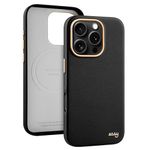 EasyAcc for iPhone 16 Pro Max Case,Compatible with MagSafe,Eco Leather,Dirt Resistant,Scratch-Resistant,Metal Buttons,Luxury Phone Cover for iPhone 16 Pro Max,Shockproof,Drop Protection,Black-Gold