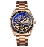 SKMEI Automatic Mechanical Self-Wind Men's Watch 43mm Zinc Alloy Case & Stainless Steel Band 30M Water-Resistant Stylish Gift for Husband, Brother, or Dad- 9194 (9194, Rose Gold)