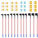 36pcs Car Fuse Tap Set, piggy back fuse holders 4 Types 12V Piggy Back Fuses Mini Adding a Circuit Adapter Fuse Kit Fuse Holder Mini Low Profile Tap Adapter Car Fuse Piggyback for Cars Boats Trucks