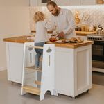 COSYLAND Toddler Standing Tower Adjustable Height - Kitchen step Stool Helper Super Stable - 3 Levels Adjustable Kids Learning Stool for Kitchen Stool (Natural & White,Large)