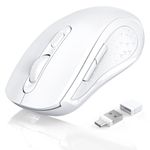 Wireless Computer Mouse for PC-Rechargeable 2.4GHz Optical (Bluetooth+USB A+USB C) Modes Mice- 1600DPI 6 Buttons Quiet Click Ergonomic Mouse for Laptop Computer PC,White