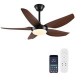 JSAITEE Ceiling Fans with Lights and Remote/APP Control, 43 Inch 3 Color Dimmable Low Profile Ceiling Fan with Light, 6 Speed Reversible Modern Ceiling Fan for Indoor/Outdoor, Brown