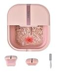 Beinilai Collapsible Foot Spa and Massager with Heater, Foot Bath Bowl, Bubble,Vibration,2 Massage Rollers,Acupressure Massage Points, Red Light and Foot Scrubber, Foot Soak Tub for Women (Pink)