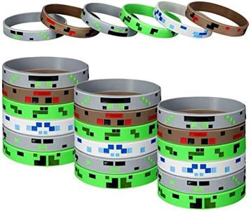 24 Pieces Pixelated Miner Crafting Style Character Wristband Bracelets Silicone Wristbands, Pixelated Theme Bracelet Designs for Mining Themed or Crafting Style Party Supplies (24 Pieces, Style 1)