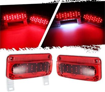 Partsam Rectangular Red LED RV Camper Trailer Stop Turn Brake Tail Lights White License Plate Light 49 LED with License Bracket Holder and White Base 12V Sealed w Reflex Surface Mount (Left + Right)