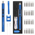 Brifit Precision 28 in 1 Electric Screwdriver Set LED Lights Mini Cordless Screwdriver Electric Screwdriver Set with Type-C USB Charging for Smartphone, Game Console, Camera, Clock, Laptop (Blue)