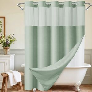 WONICY Extra Long No Hook Shower Curtain with Snap in Liner, Polyester Textured Shower Curtain with Liner Set, Waterproof Washable Hotel Style Shower Curtains for Bathroom, 71Wx86H, Sage Green