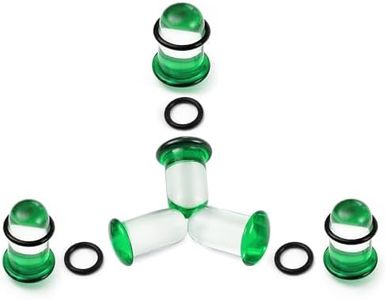 Twolobes 6PCS Emerald Single Flare Glass Stretching kits Short Taper Expander with Rubber O-Rings,10-11-12mm(00G-1/2'') Ear Gauges Tunnels Plugs,6 colors Cylindrical Body Piercing