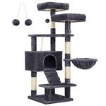 FEANDREA Cat Tree, Cat Tower for Indoor Cats, 55.9-Inch Cat Condo with Scratching Posts, 2 Plush Perches, Basket, Large Cat Cave, Ramp, Cat Activity Center, Smoky Gray UPCT160G01