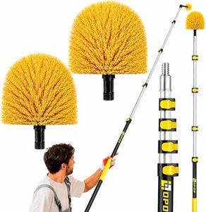 6-24ft Cobweb Duster with Extension Pole, Opow 32ft High Reach Spider Web Brush, Aluminum Telescopic Pole, Webster Duster with 2 Washable Heads and Universal Joint Angle Adaptor for Outdoor & Indoor