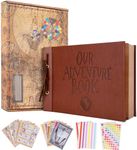 Our Adventure Book Scrapbook Album 11.9 X 7.6 Inch 80pages,3d Retro Embossed Letter Leather Hard Cover Movie Up,Memory Book For Couples,Wedding,Gifts For Boyfriend,Couples Gift Ideas,Anniversary