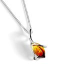 HENRYKA 925 Sterling Silver Sunset Tulip Necklace with Genuine Cognac Baltic Amber | Flower Pendant Accessory | Hypoallergenic Women's Jewellery & Gift with Box for Her