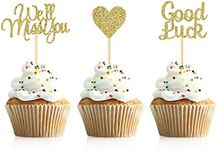 Donoter 24 Pieces We Will Miss You Cupcake Toppers Good Luck Heart Cake Picks for Going Away Party Table Decorations