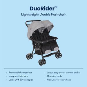 Graco DuoRider Double Pushchair – Lightweight, Steeple Gray, Birth to 3 Years