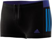 adidas Men's 3-Stripes Colorblock Swim Boxer, Black/Bright Blue(Black), 4(4)