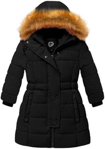 FARVALUE Girls Warm Winter Coats Thicken Long Parka Fleece Puffer Jacket Hooded Quilted Windbreaker Black 11-12Y