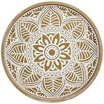 HofferRuffer 12" Serving Tray Round Wood Decorative Tray Serving Platter for Ottoman,Restaurant,Table,Kitchen Decor 30cm Brown