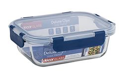 Décor Deluxe Clips Glass Food Storage Container with Split Compartments, BPA-Free Airtight & Leakproof Lid Storage Container, Dishwasher, Freezer & Microwave Safe, Odour Resistant Glass Jar, 630ml