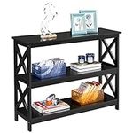 YAHEETECH Console Table w/Storage Shelves, Occasional Narrow Sofa Table for Entryway/Hallway, 3 Tier X-Design Bookshelf, Living Room Entry Hall Table Furniture, Black